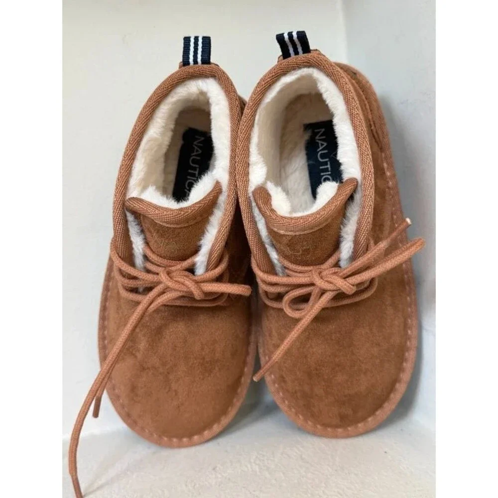 Nautica Dulverton-T Chestnut Faux Suede andFur Lined Chukka Boots Kids US 12 NWT
